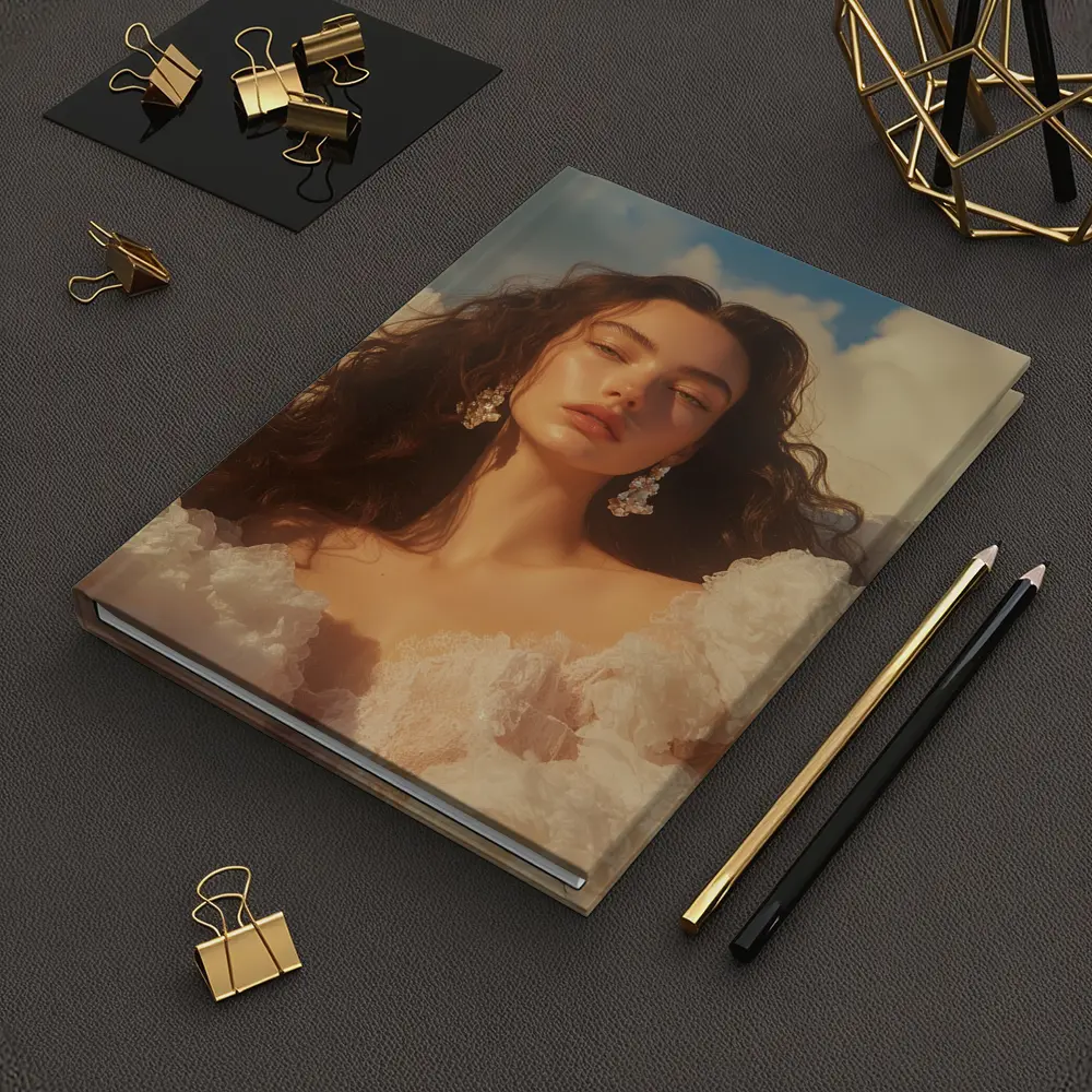 Woman in White Dress Against Blue Sky – Notebooks