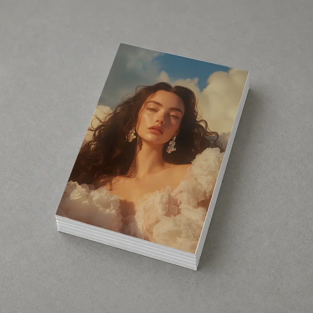 Woman in White Dress Against Blue Sky – Postcards