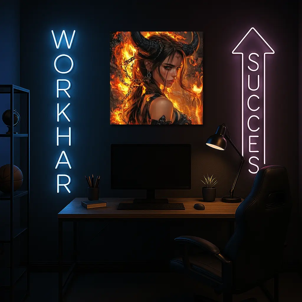 Demon Girl With Horns Fire Fantasy Art – Wall Art