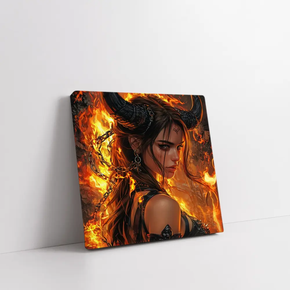Demon Girl With Horns Fire Fantasy Art – Wall Art