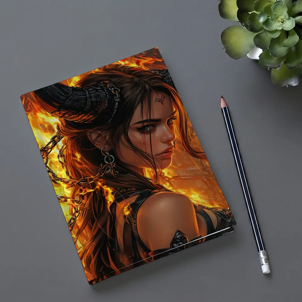 Demon Girl With Horns Fire Fantasy Art – Notebooks
