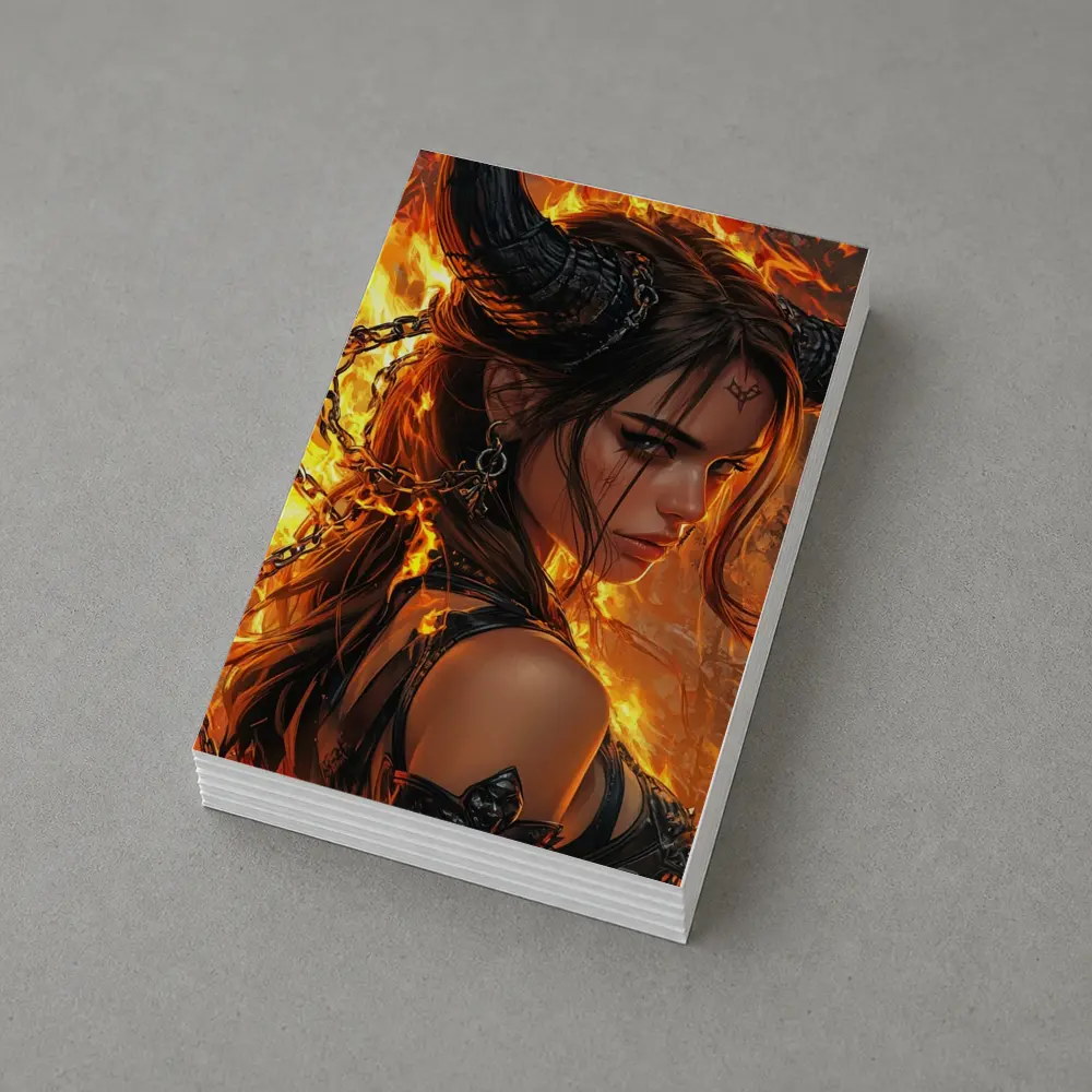 Demon Girl With Horns Fire Fantasy Art – Postcards