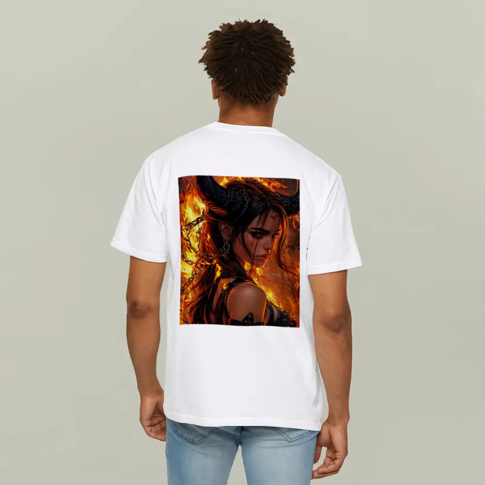 Demon Girl With Horns Fire Fantasy Art – T-Shirts