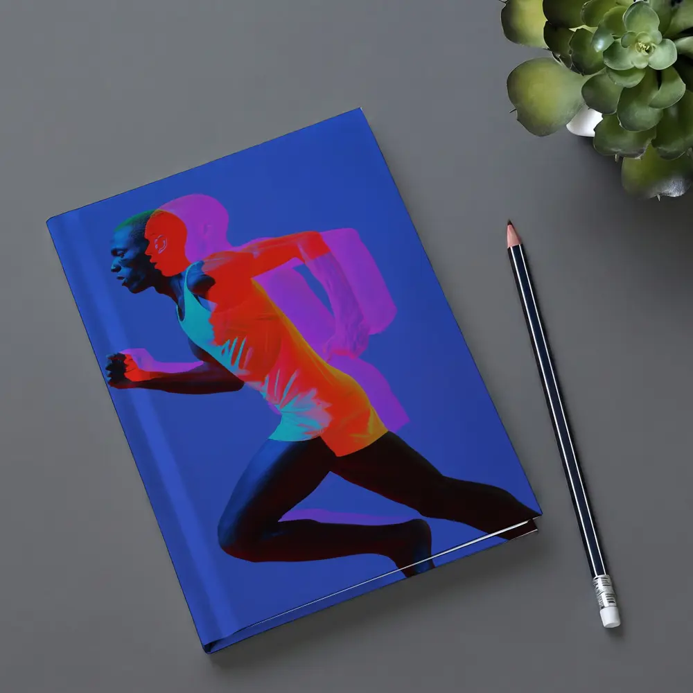 Runner Double Exposure Neon Blue Background – Notebooks
