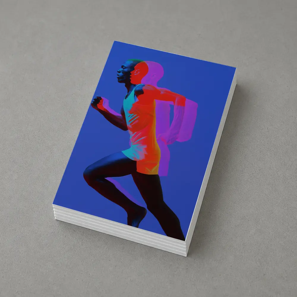 Runner Double Exposure Neon Blue Background – Postcards