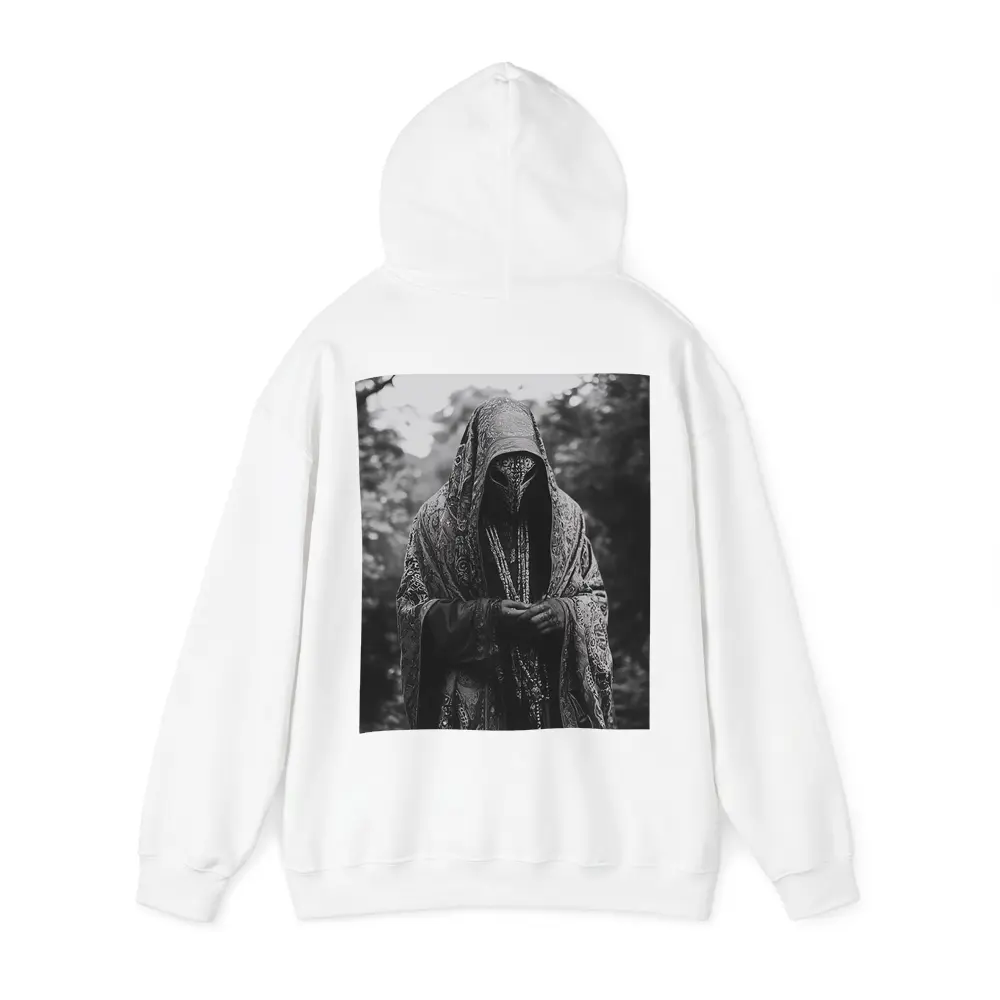 Hooded Mysterious Figure Forest Black White – Hoodies