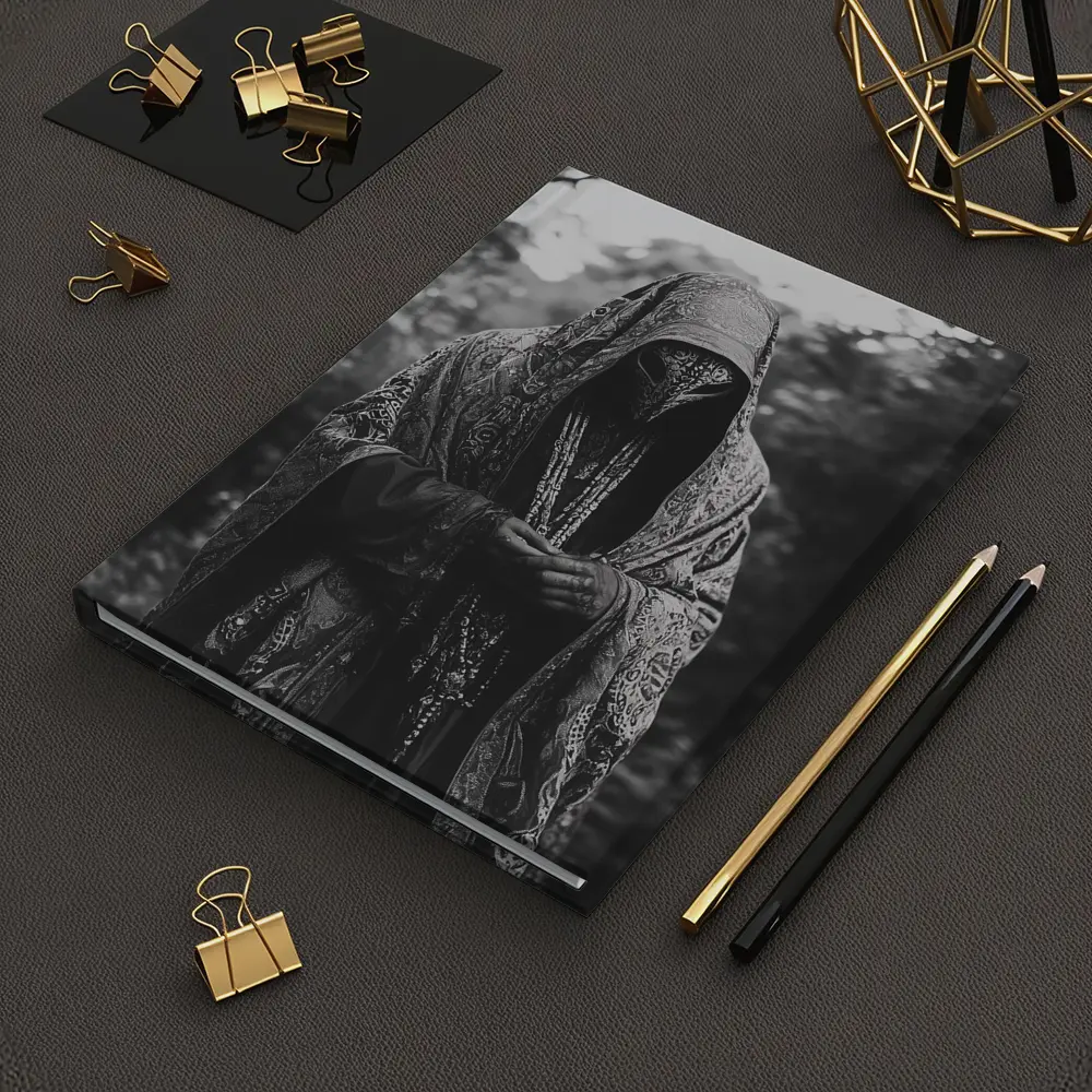 Hooded Mysterious Figure Forest Black White – Notebooks