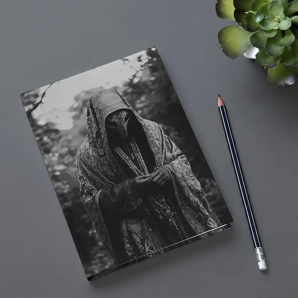 Hooded Mysterious Figure Forest Black White – Notebooks