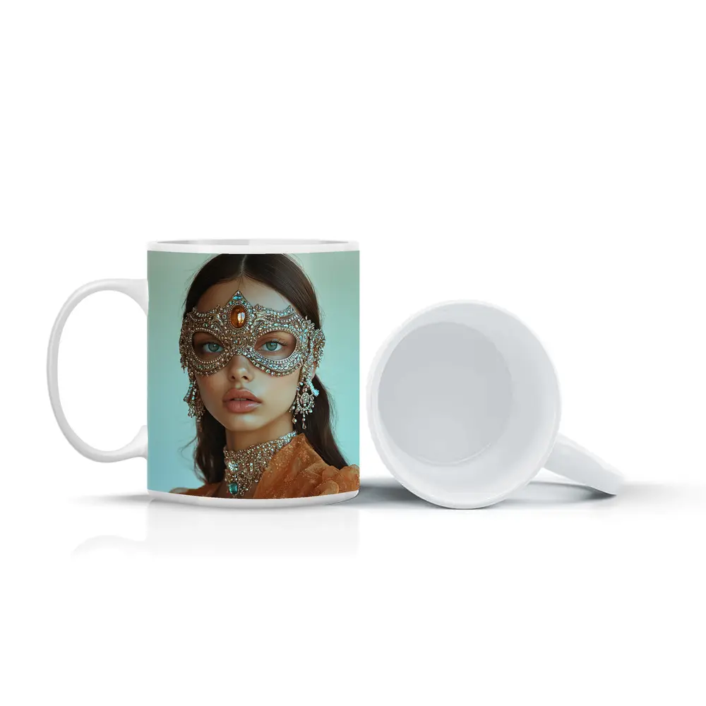 Woman Jeweled Masquerade Mask Orange Dress – Mugs