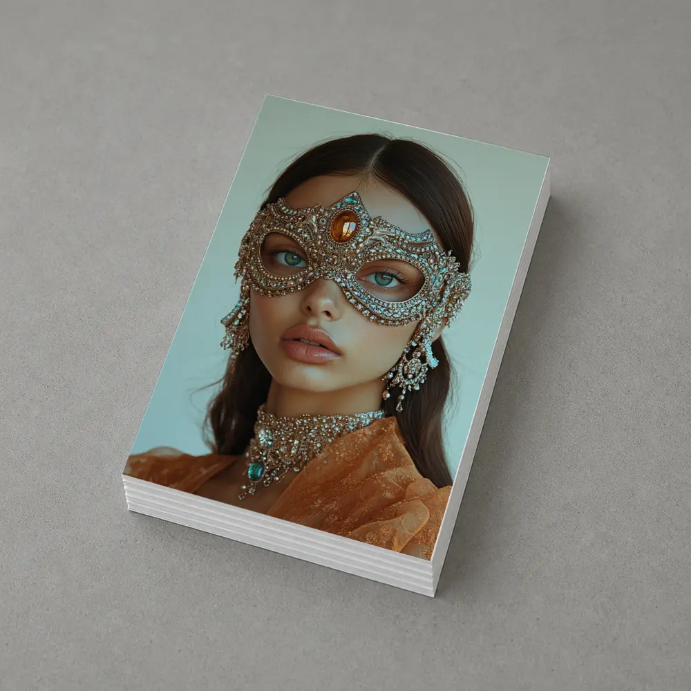Woman Jeweled Masquerade Mask Orange Dress – Postcards