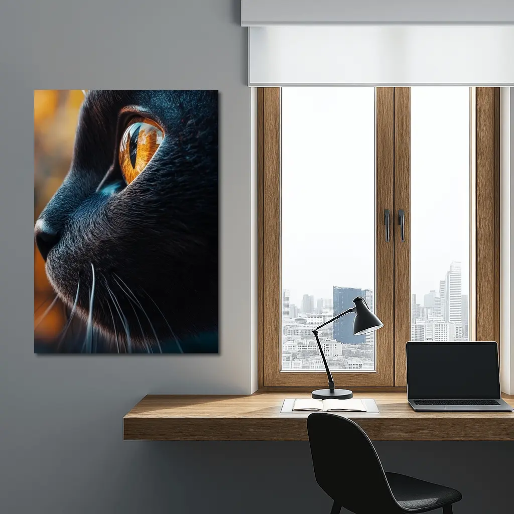 Black Cat Golden Eye Close Up Portrait – Wall Art