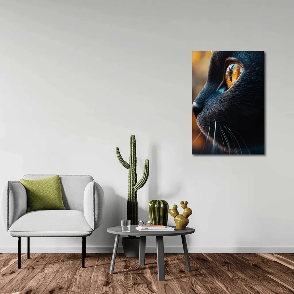 Black Cat Golden Eye Close Up Portrait – Wall Art