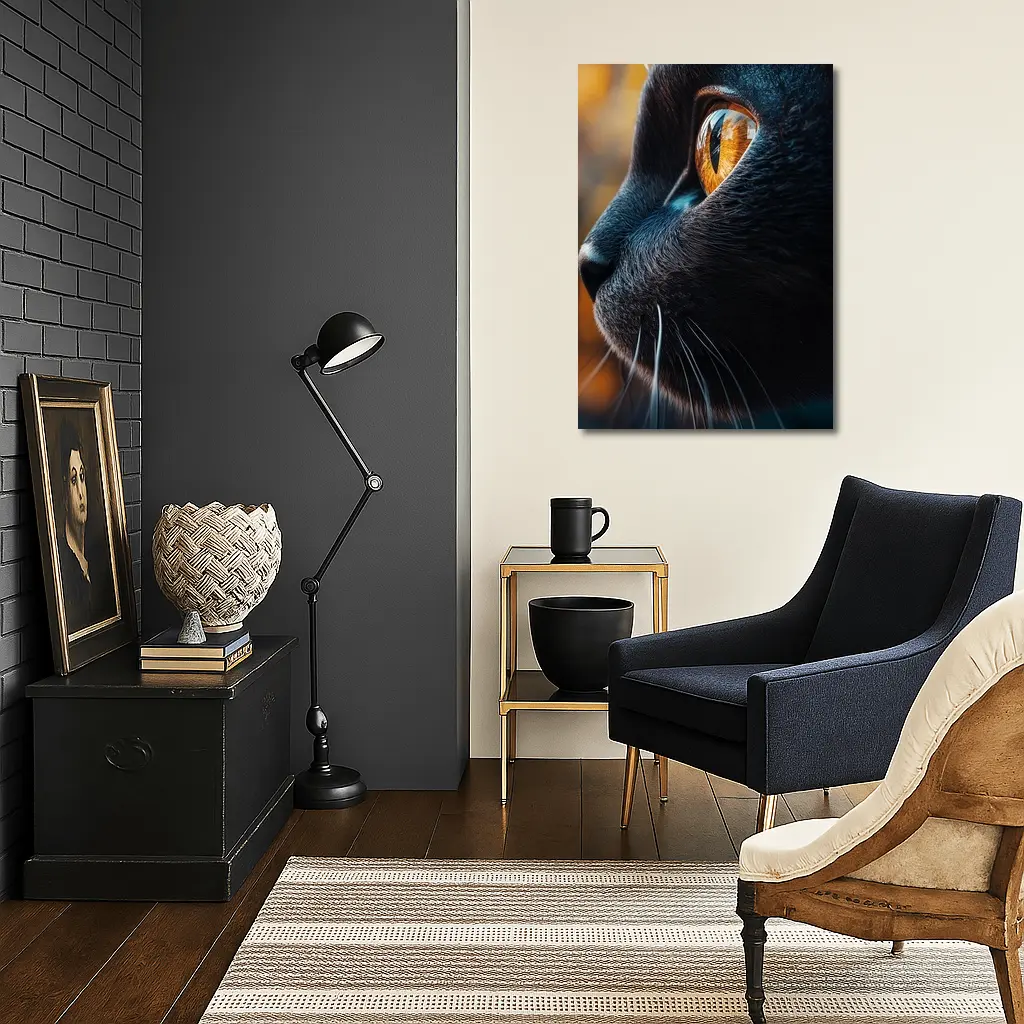Black Cat Golden Eye Close Up Portrait – Wall Art