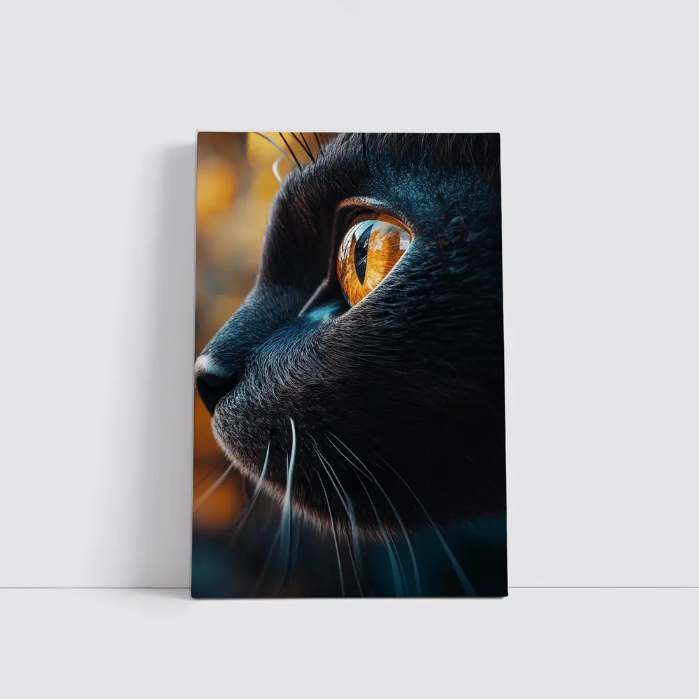 Black Cat Golden Eye Close Up Portrait – Wall Art