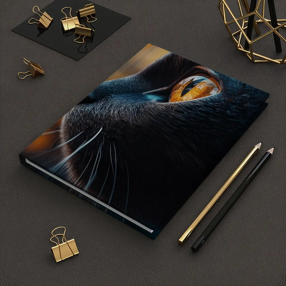 Black Cat Golden Eye Close Up Portrait – Notebooks