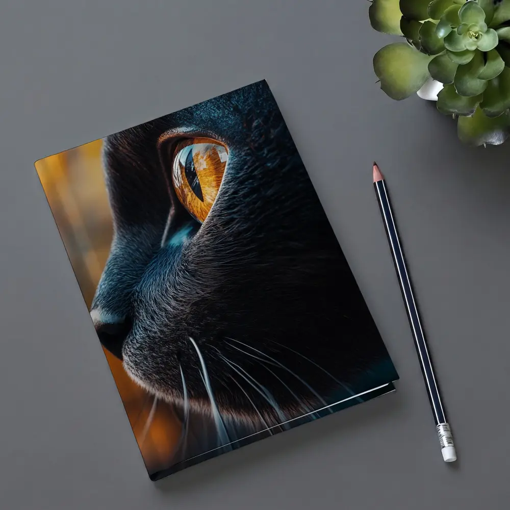Black Cat Golden Eye Close Up Portrait – Notebooks