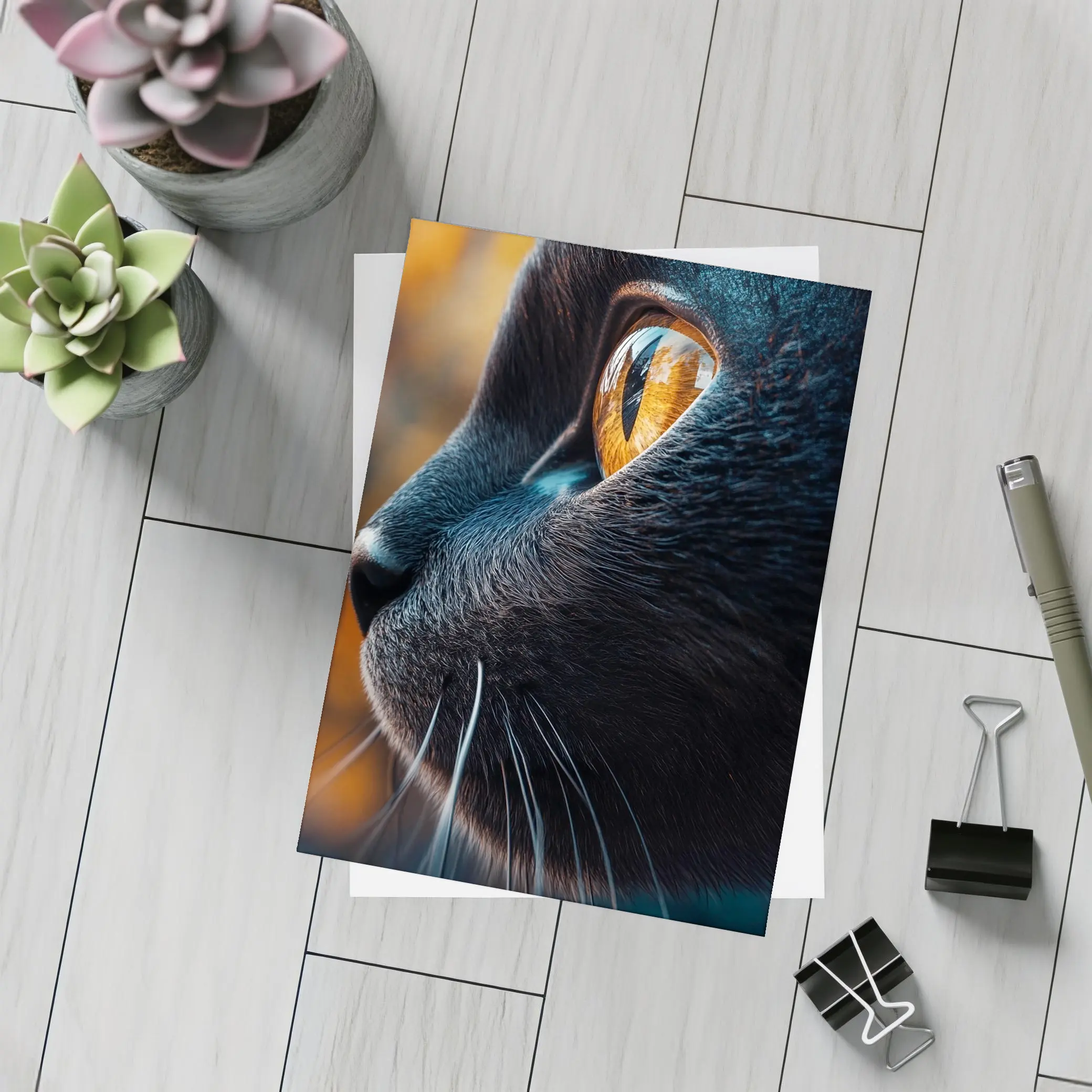 Black Cat Golden Eye Close Up Portrait – Postcards