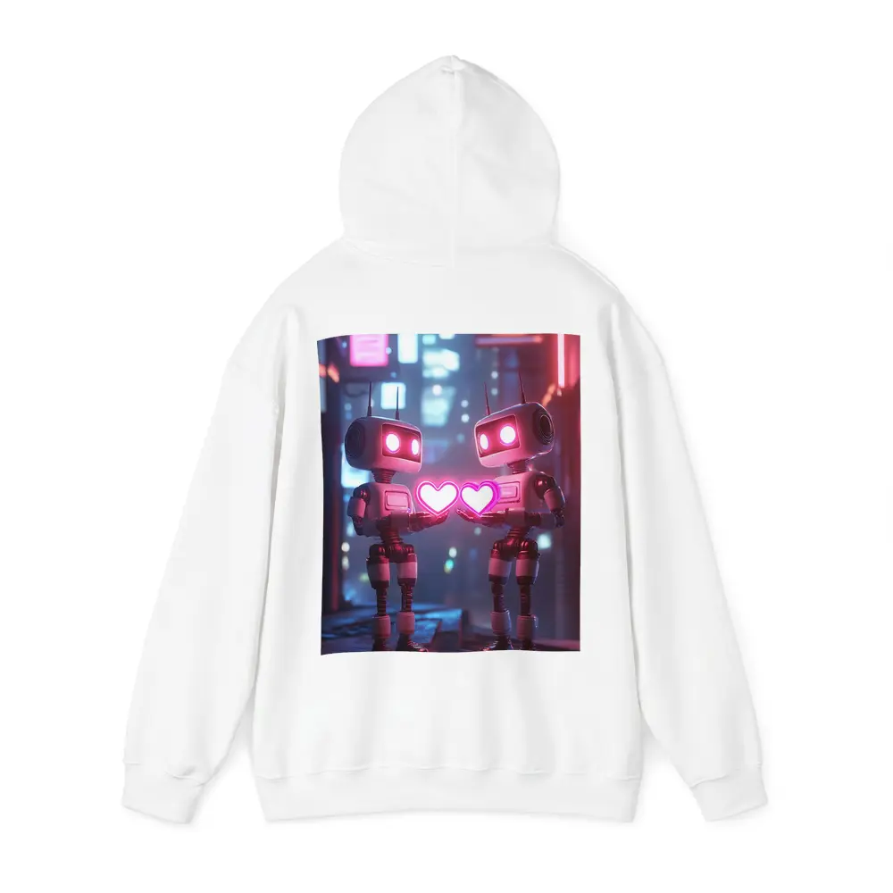 Two Robots Holding Hearts Neon City – Hoodies