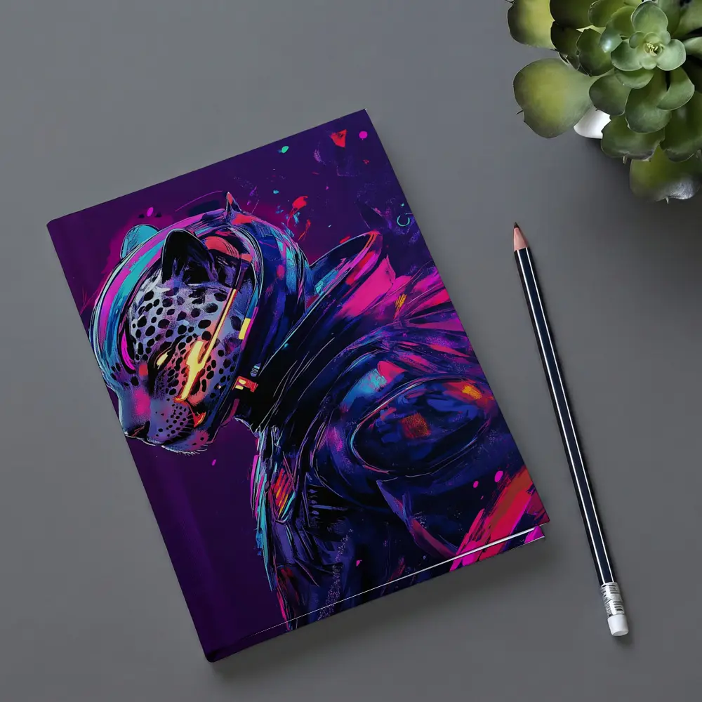 Cyberpunk Leopard Warrior Purple Neon Background – Notebooks