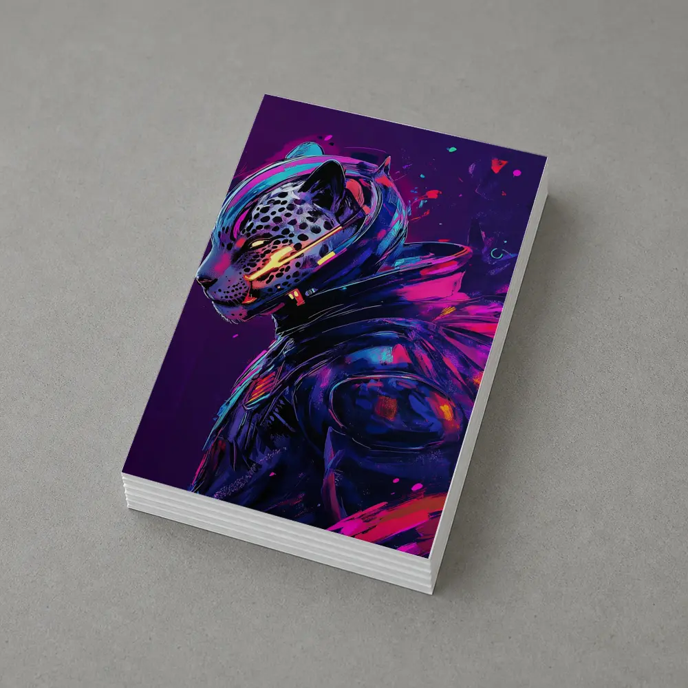 Cyberpunk Leopard Warrior Purple Neon Background – Postcards