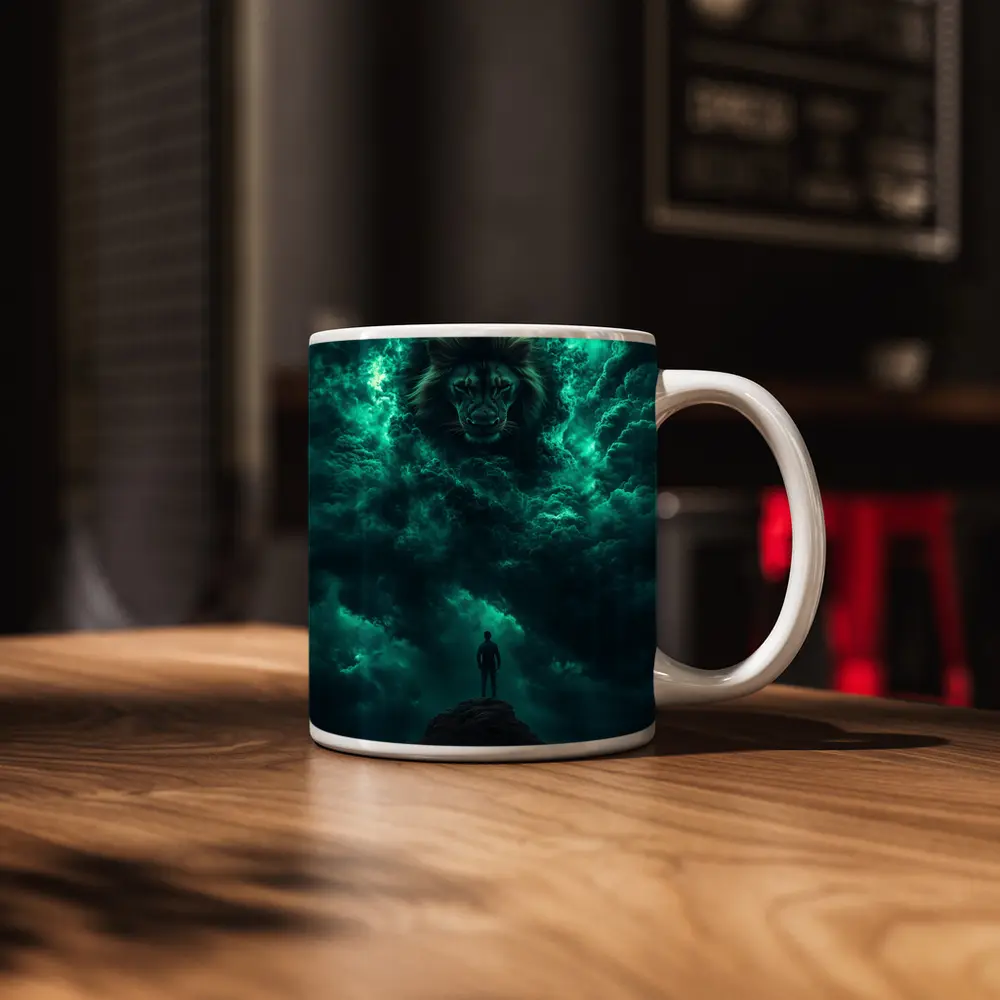 Lion Spirit Emerges From Teal Storm Clouds – Mugs