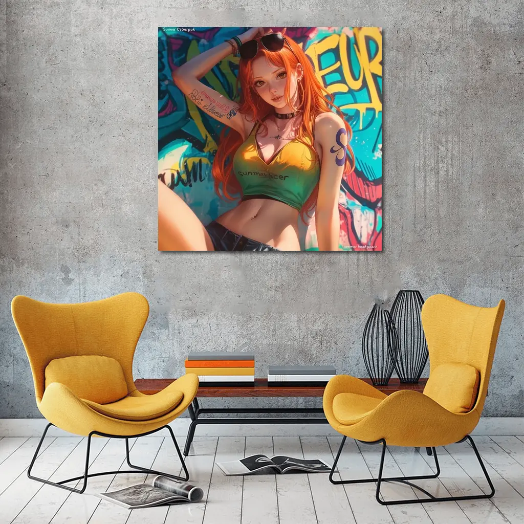 Anime Girl Graffiti Wall Cyberpunk Summer – Wall Art