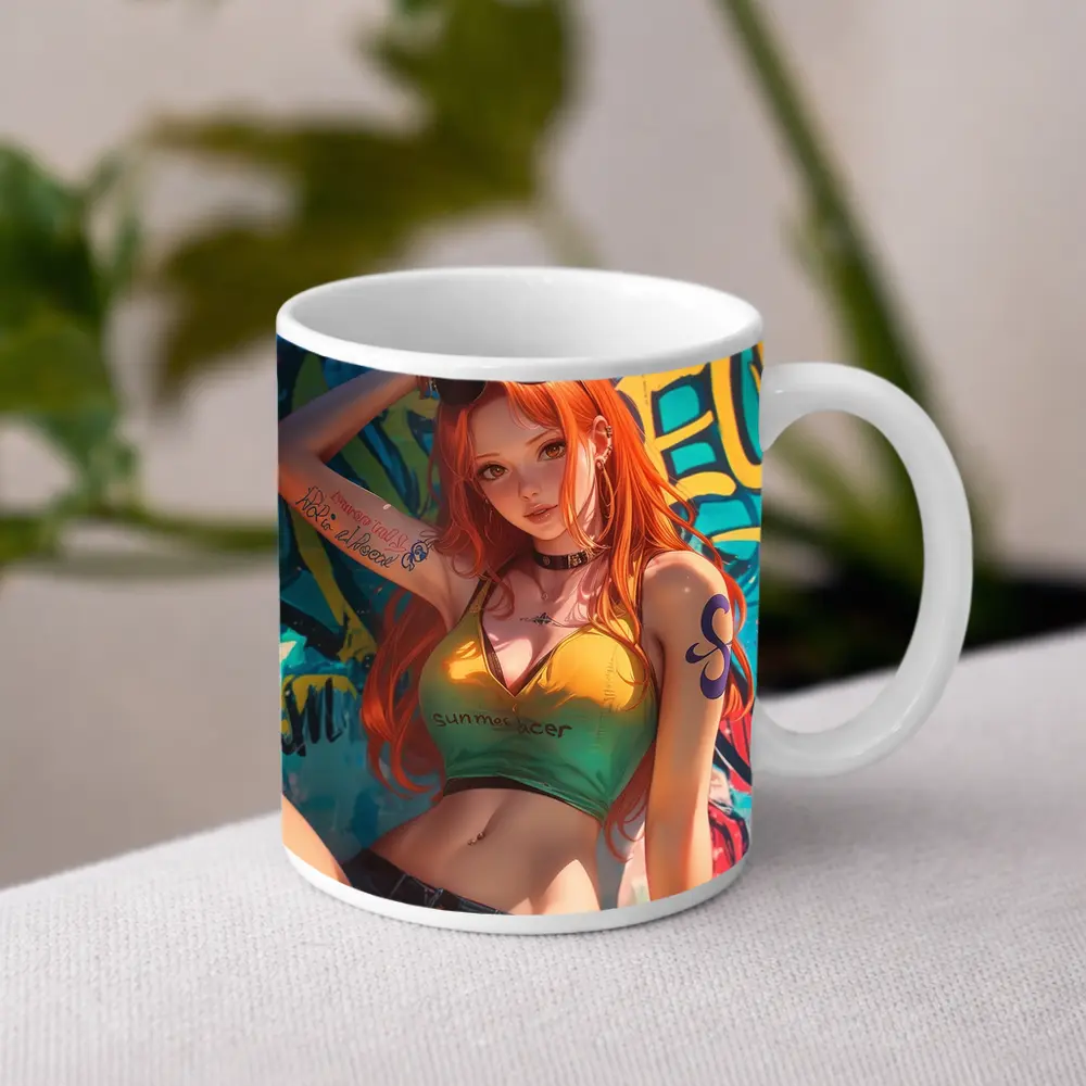 Anime Girl Graffiti Wall Cyberpunk Summer – Mugs