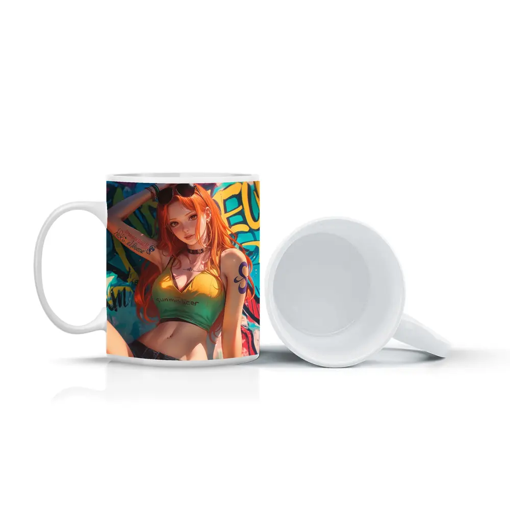 Anime Girl Graffiti Wall Cyberpunk Summer – Mugs