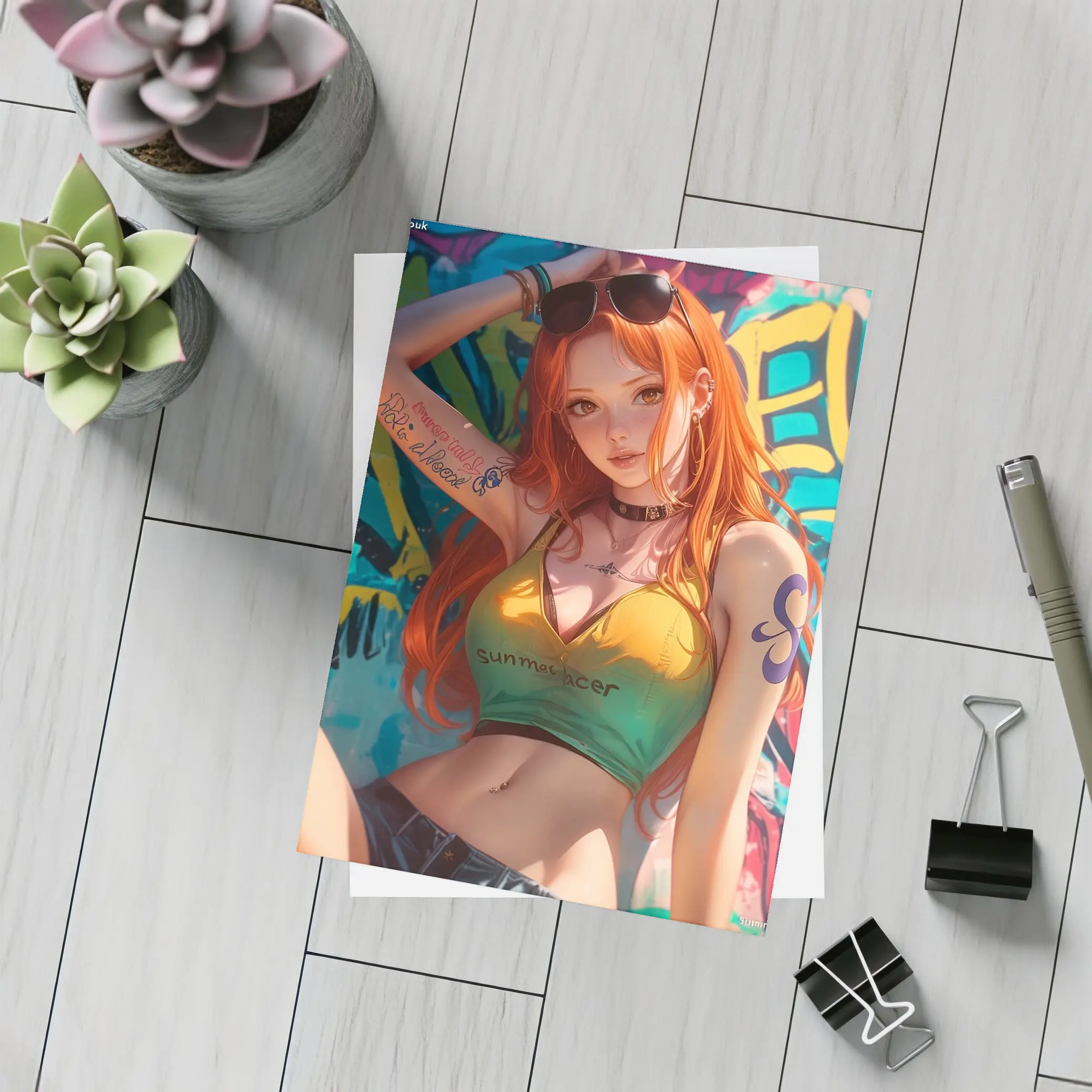 Anime Girl Graffiti Wall Cyberpunk Summer – Postcards