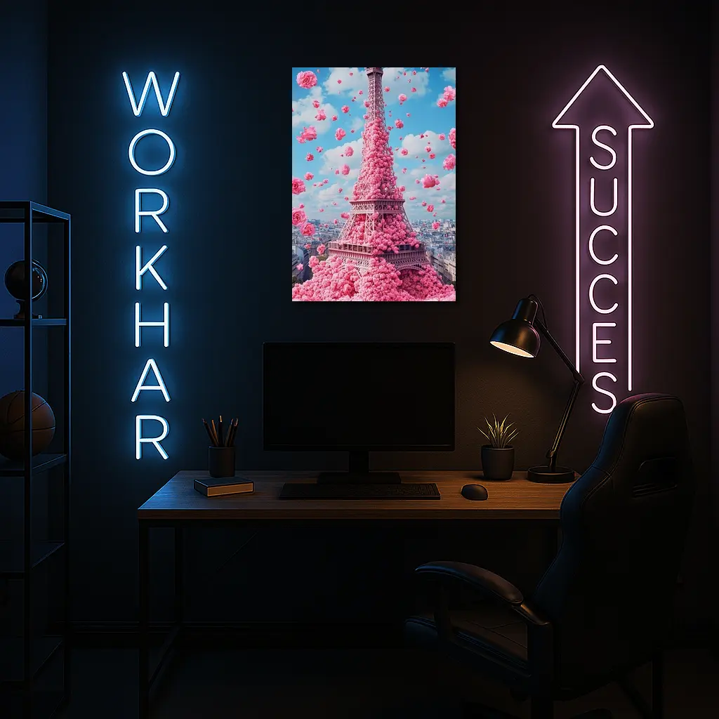 Pink Roses Covering Eiffel Tower Paris Sky – Wall Art