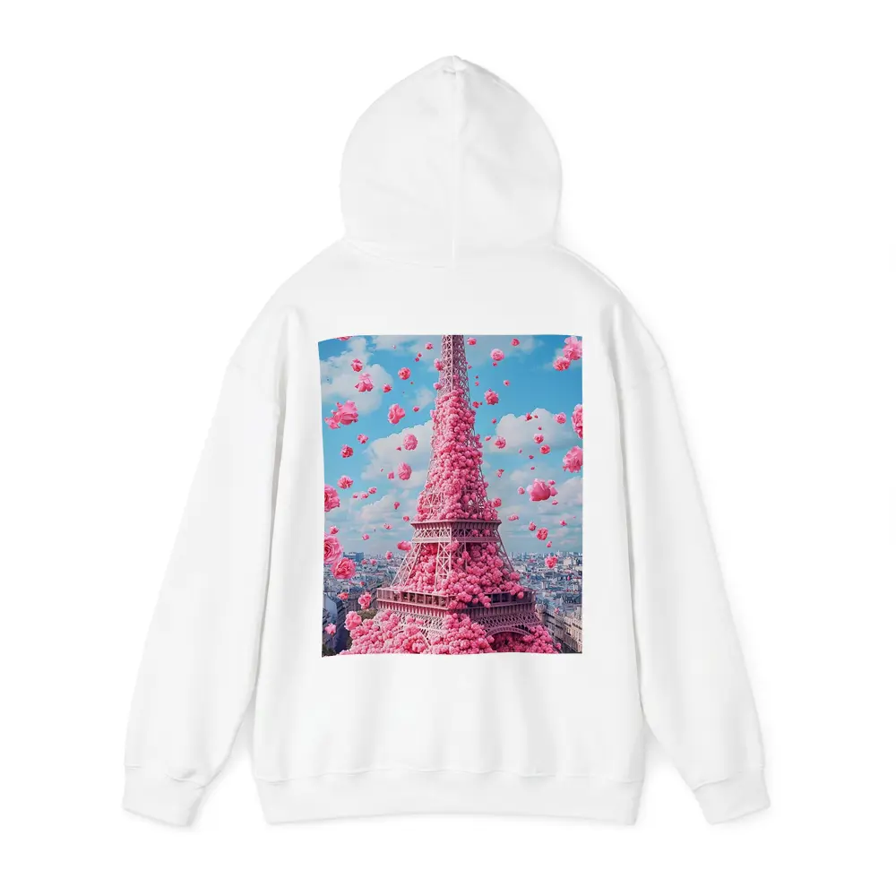 Pink Roses Covering Eiffel Tower Paris Sky – Hoodies