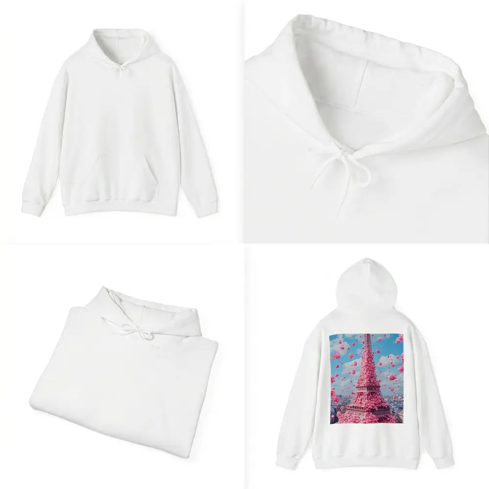 Pink Roses Covering Eiffel Tower Paris Sky – Hoodies