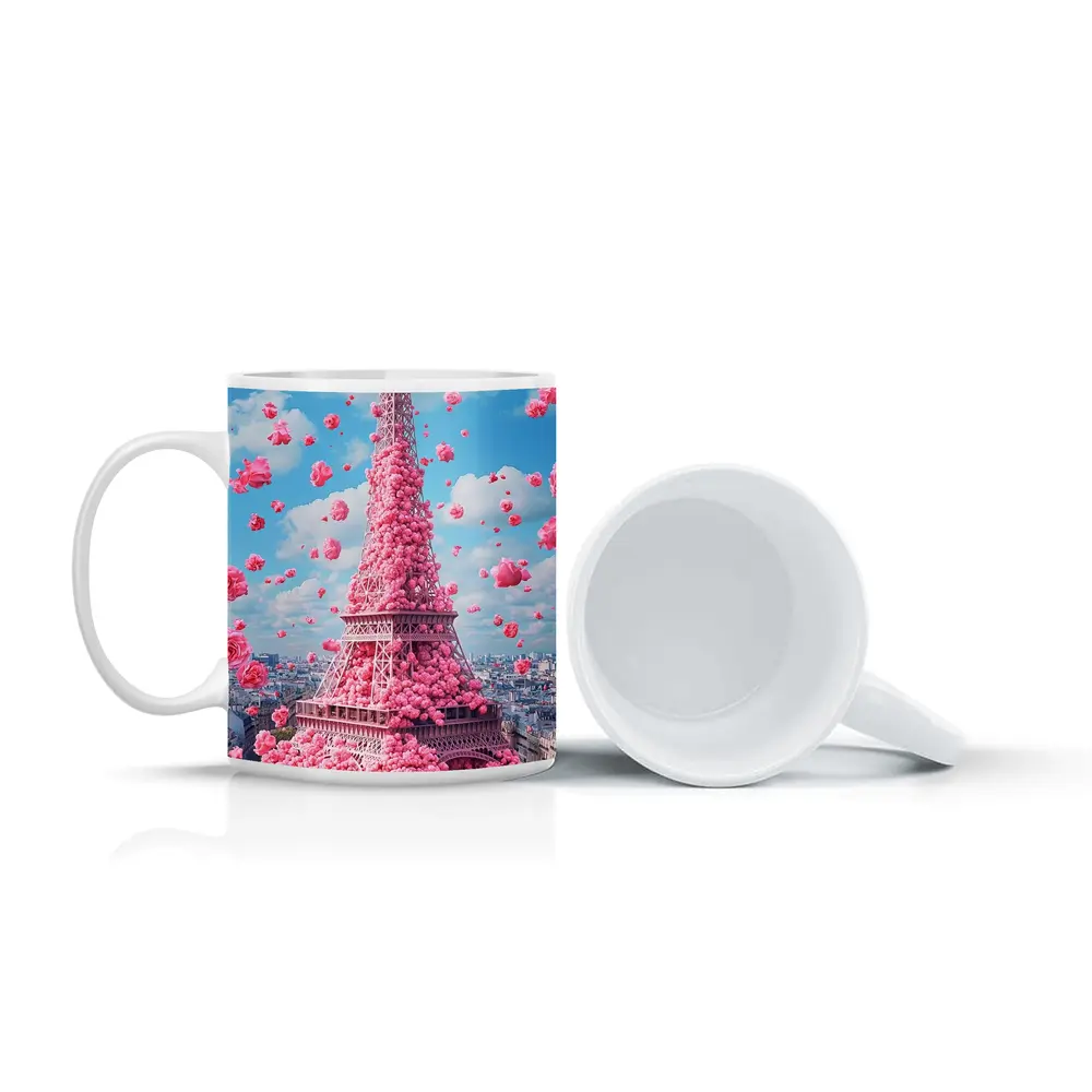 Pink Roses Covering Eiffel Tower Paris Sky – Mugs