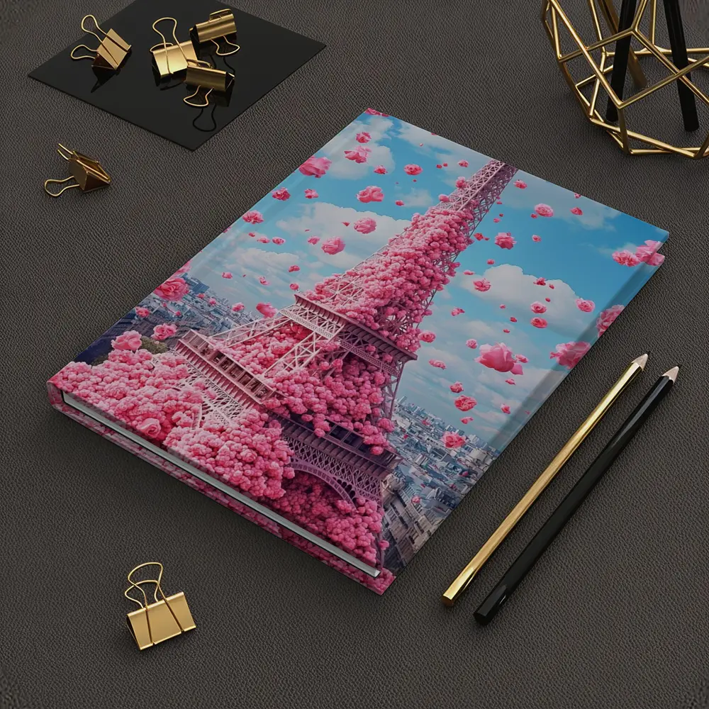 Pink Roses Covering Eiffel Tower Paris Sky – Notebooks