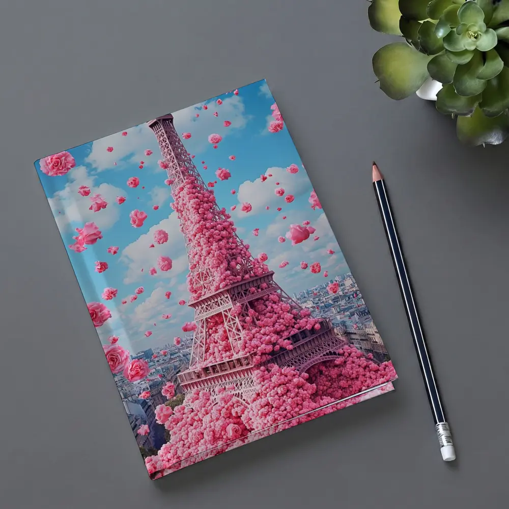 Pink Roses Covering Eiffel Tower Paris Sky – Notebooks