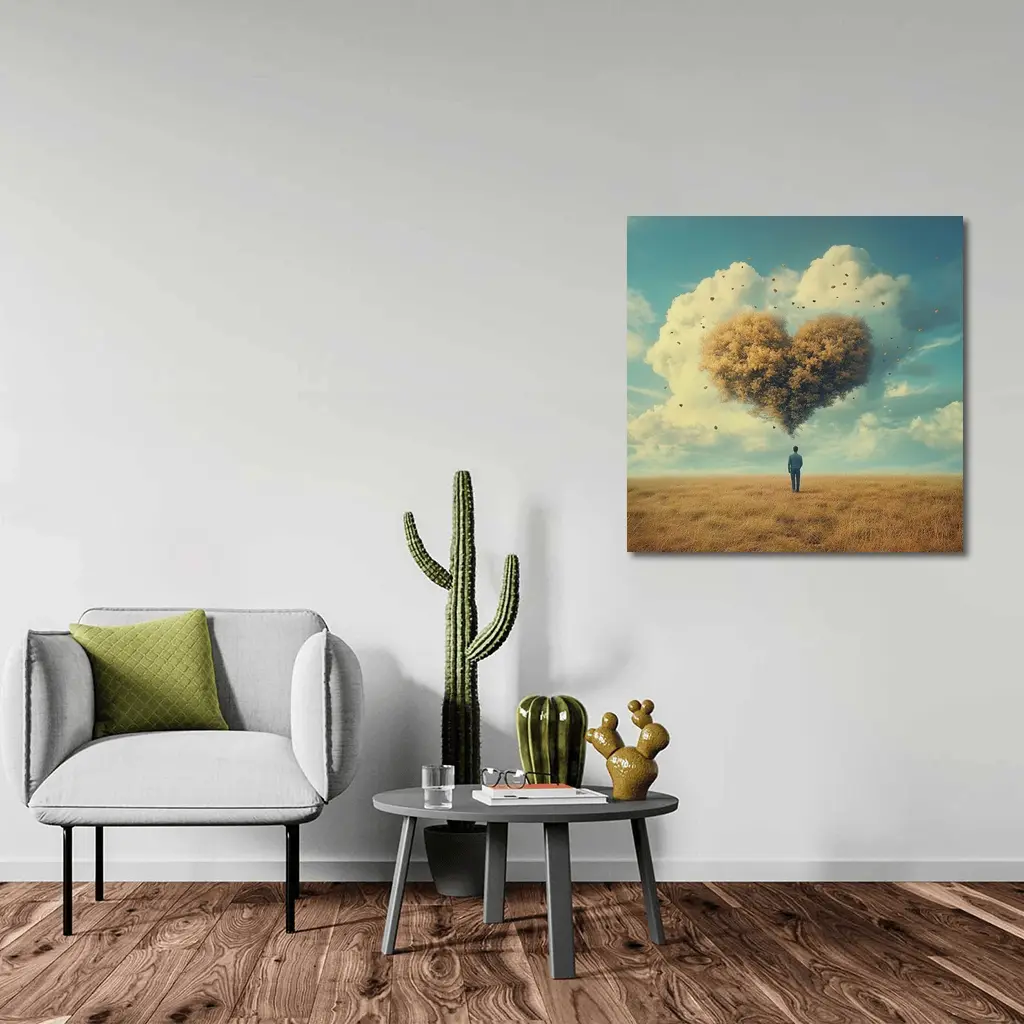 Man Standing Before Giant Heart Cloud Sky – Wall Art