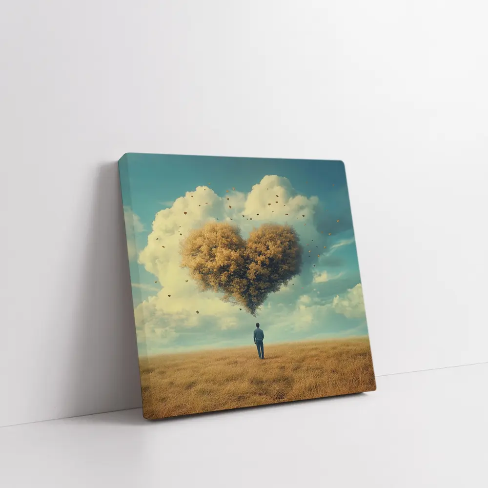 Man Standing Before Giant Heart Cloud Sky – Wall Art