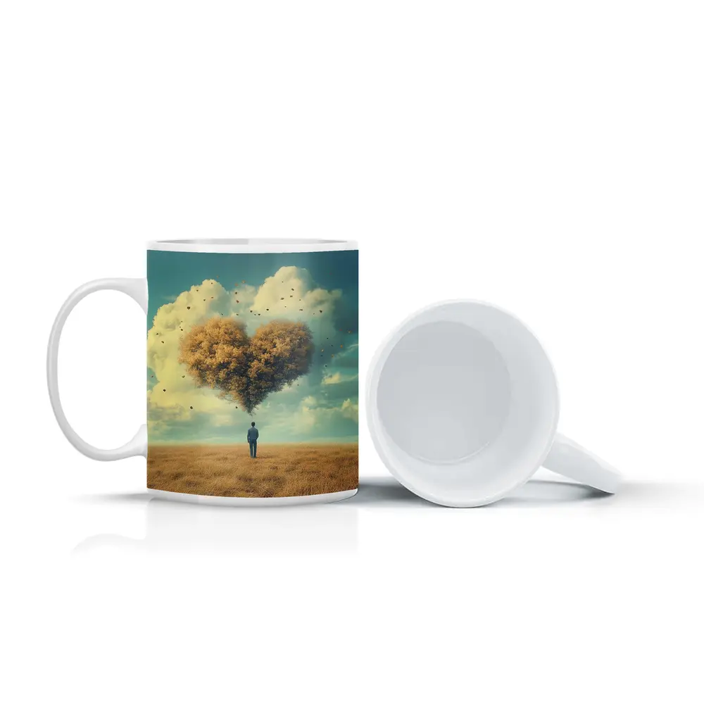 Man Standing Before Giant Heart Cloud Sky – Mugs