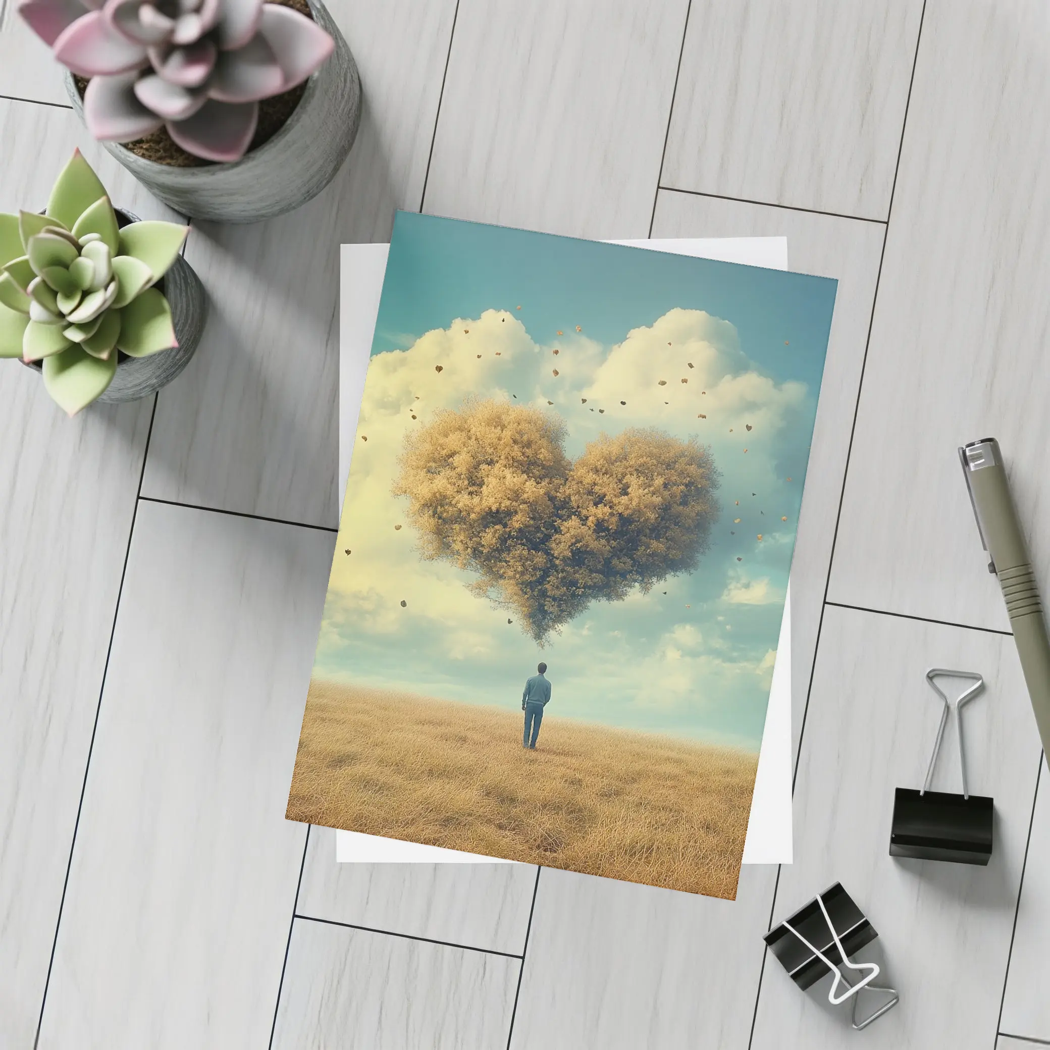 Man Standing Before Giant Heart Cloud Sky – Postcards