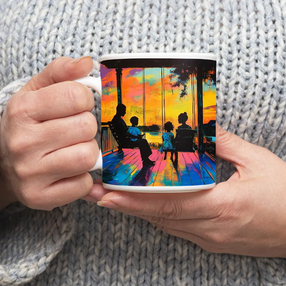 Family Porch Swing Colorful Sunset Painting – Mugs