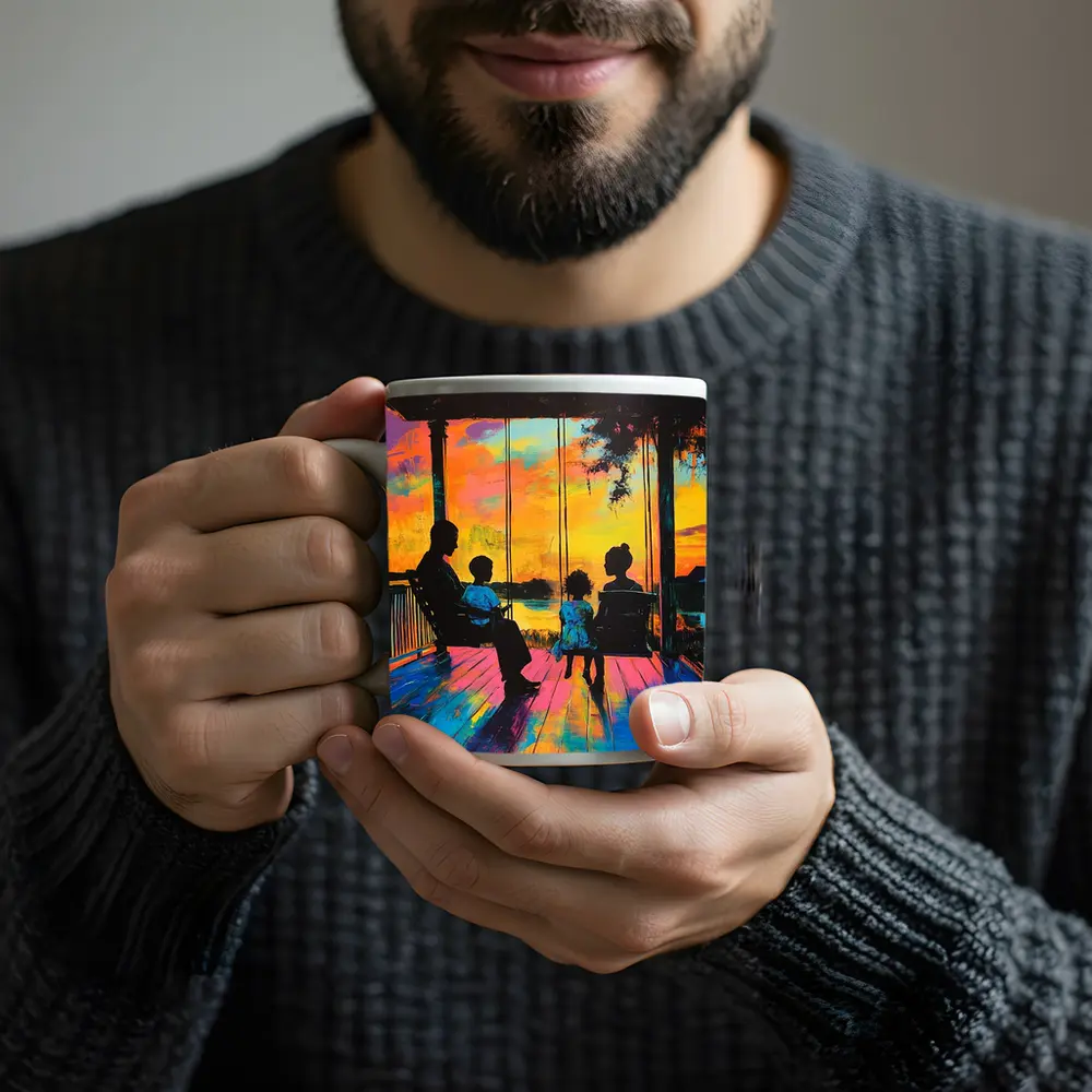 Family Porch Swing Colorful Sunset Painting – Mugs