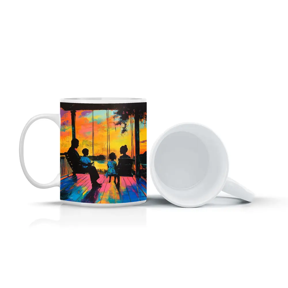 Family Porch Swing Colorful Sunset Painting – Mugs