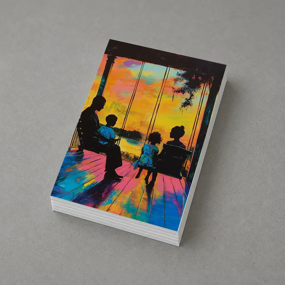 Family Porch Swing Colorful Sunset Painting – Postcards