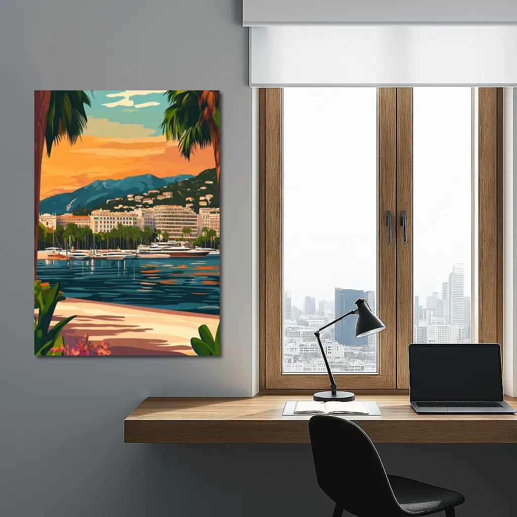 Cannes France Waterfront Sunset Travel Art – Wall Art