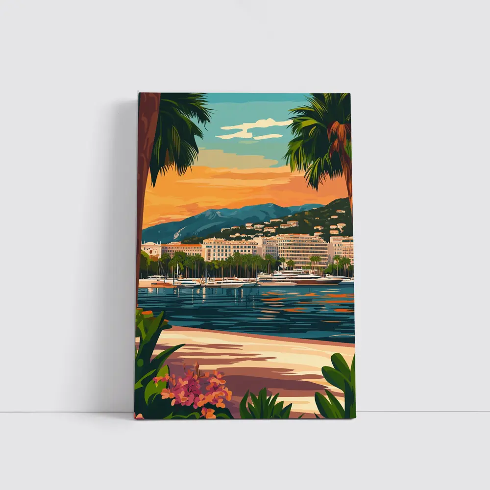 Cannes France Waterfront Sunset Travel Art – Wall Art