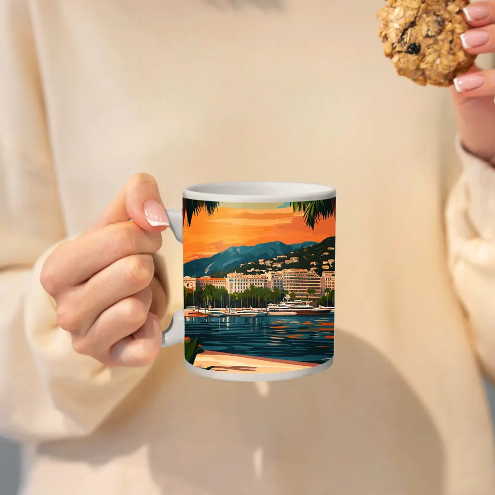 Cannes France Waterfront Sunset Travel Art – Mugs