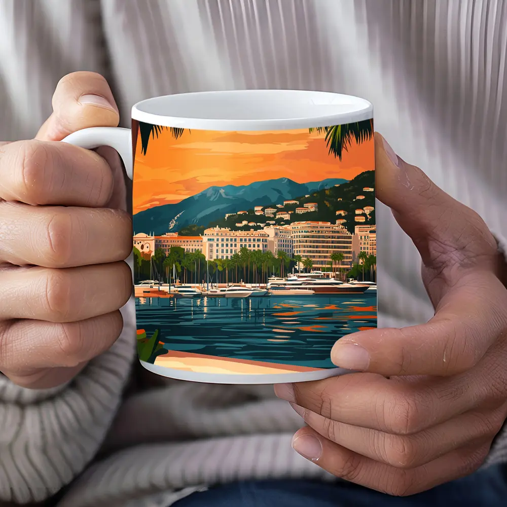 Cannes France Waterfront Sunset Travel Art – Mugs