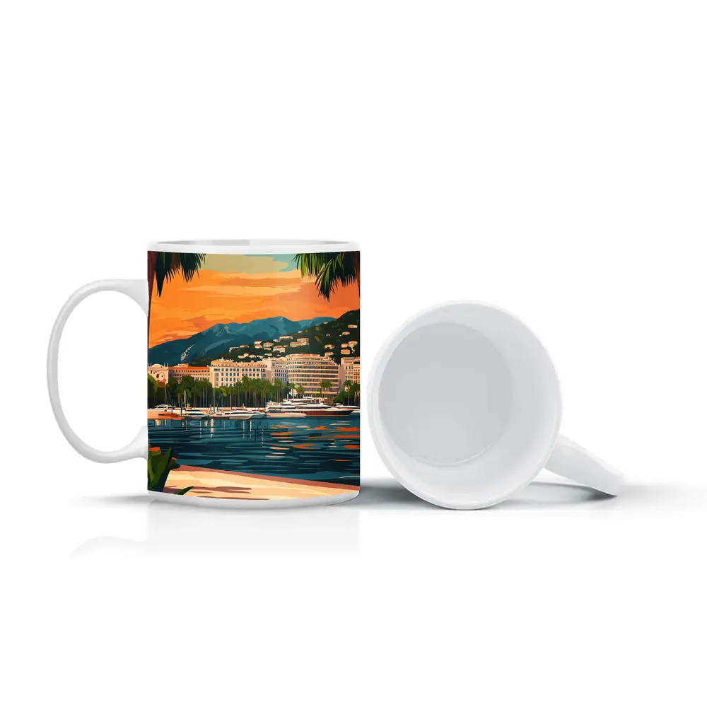 Cannes France Waterfront Sunset Travel Art – Mugs