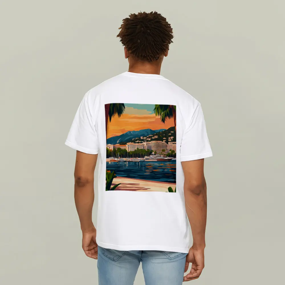 Cannes France Waterfront Sunset Travel Art – T-Shirts
