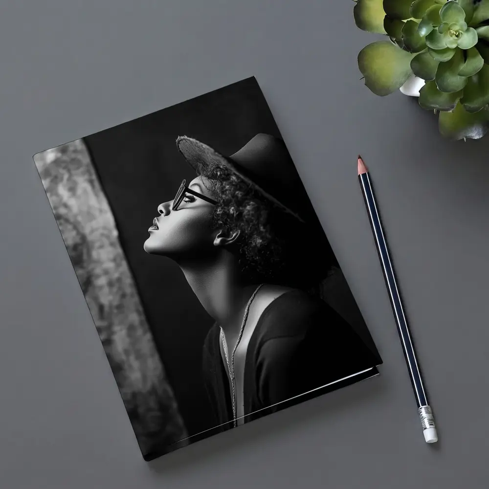 Black and White Woman Portrait Dark Background – Notebooks